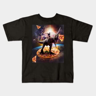 Outer Space Pug Riding Dinosaur Unicorn - Pizza Kids T-Shirt